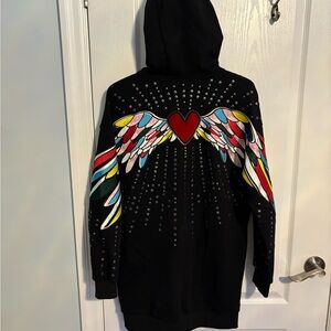 Fiona Chen Black Hoodie with Colorful Wing Design